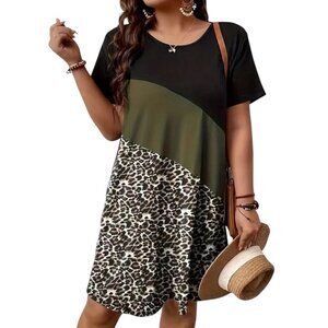 NEW Unbranded Colourblock Leopard T-shirt Dress